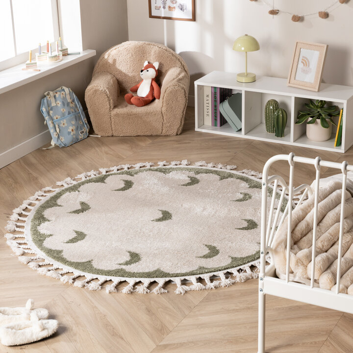 Rond wasbaar kindervloerkleed - Moos Moon Groen 