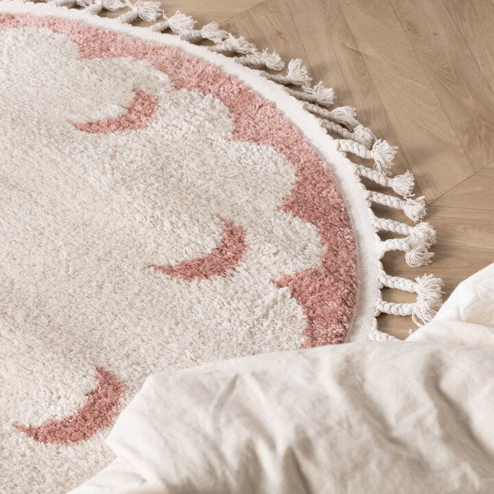 Rond wasbaar kindervloerkleed - Moos Moon Roze  - 2