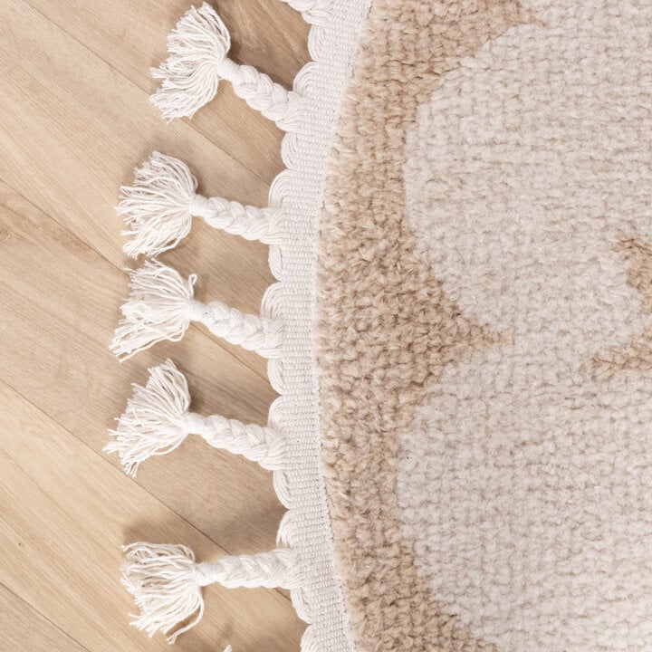 Rond wasbaar kindervloerkleed - Moos Star Creme  - 4