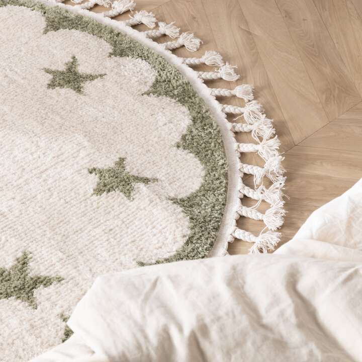 Rond wasbaar kindervloerkleed - Moos Star Groen  - 2