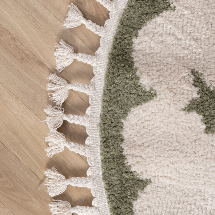 Rond wasbaar kindervloerkleed - Moos Star Groen  - 4