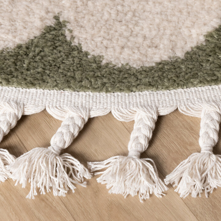 Rond wasbaar kindervloerkleed - Moos Star Groen  - 5