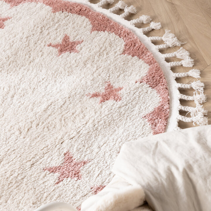 Rond wasbaar kindervloerkleed - Moos Star Roze - 2