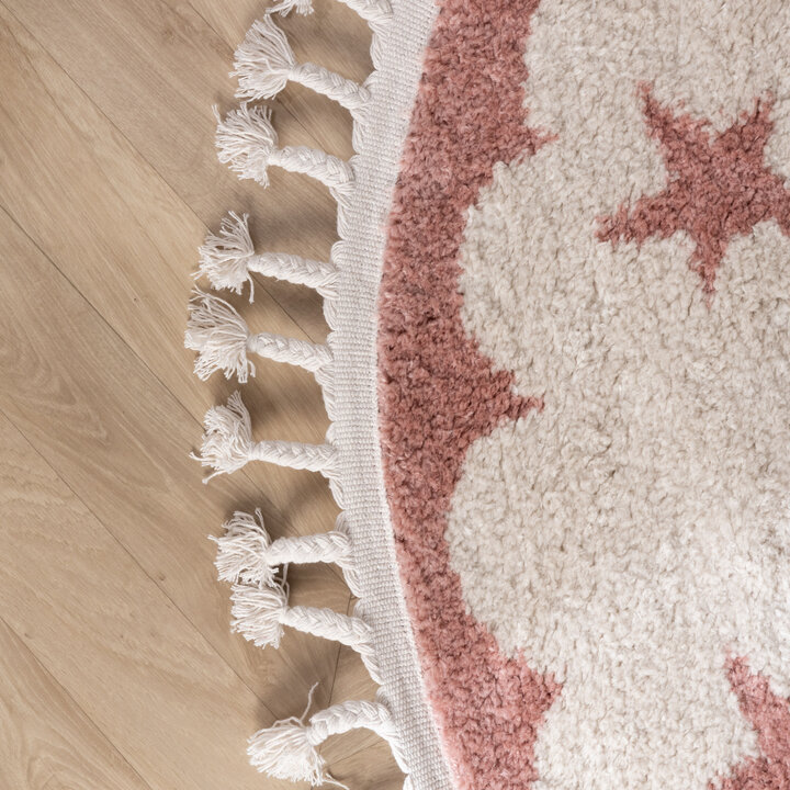 Rond wasbaar kindervloerkleed - Moos Star Roze - 4
