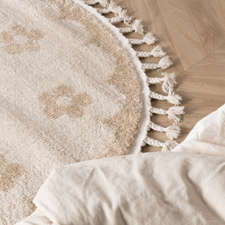 Rond wasbaar kindervloerkleed - Moos Flower Creme  - 2