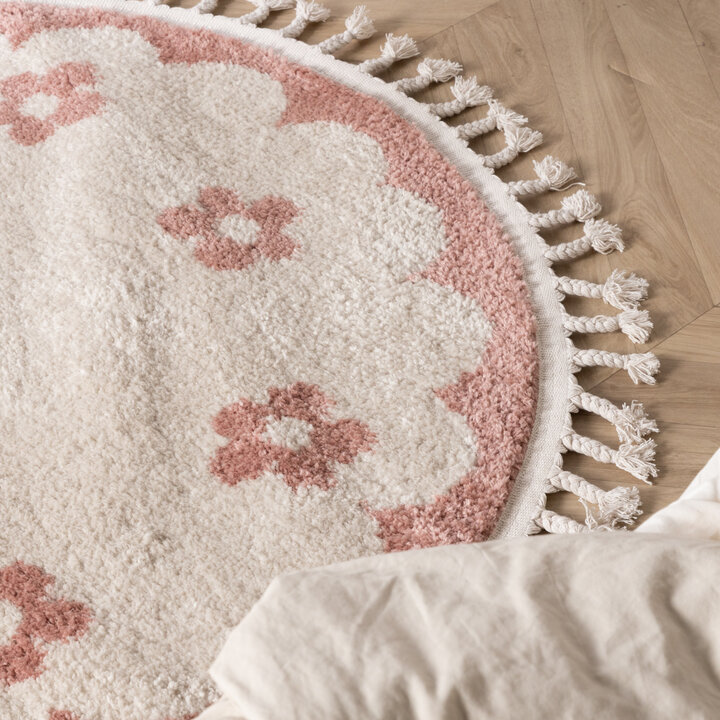 Rond wasbaar kindervloerkleed - Moos Flower Roze  - 2