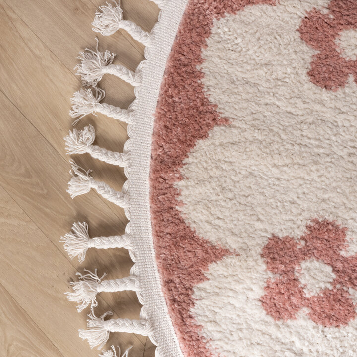 Rond wasbaar kindervloerkleed - Moos Flower Roze  - 4