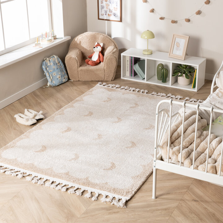 Wasbaar kindervloerkleed - Moos Moon Creme 