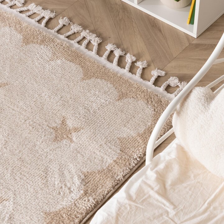 Wasbaar kindervloerkleed - Moos Star Creme  - 2