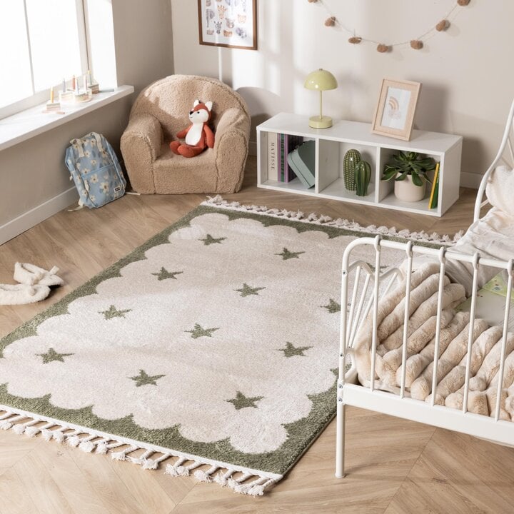 Wasbaar kindervloerkleed - Moos Star Groen 