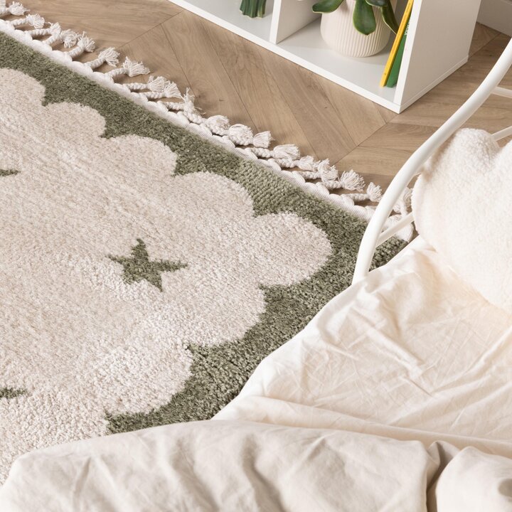 Wasbaar kindervloerkleed - Moos Star Groen  - 2