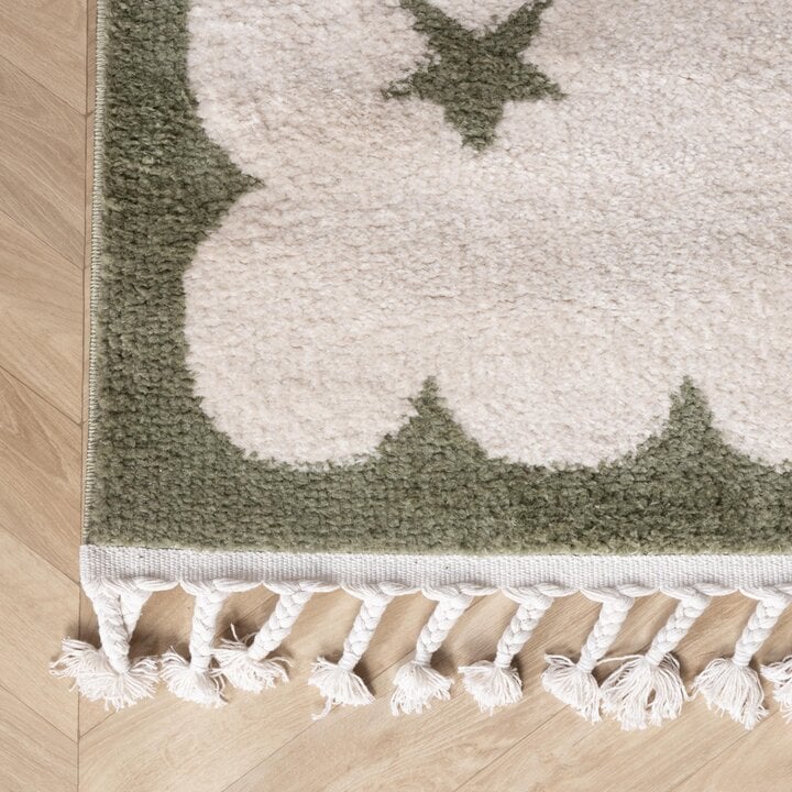 Wasbaar kindervloerkleed - Moos Star Groen  - 4