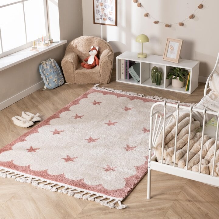 Wasbaar kindervloerkleed - Moos Star Roze 