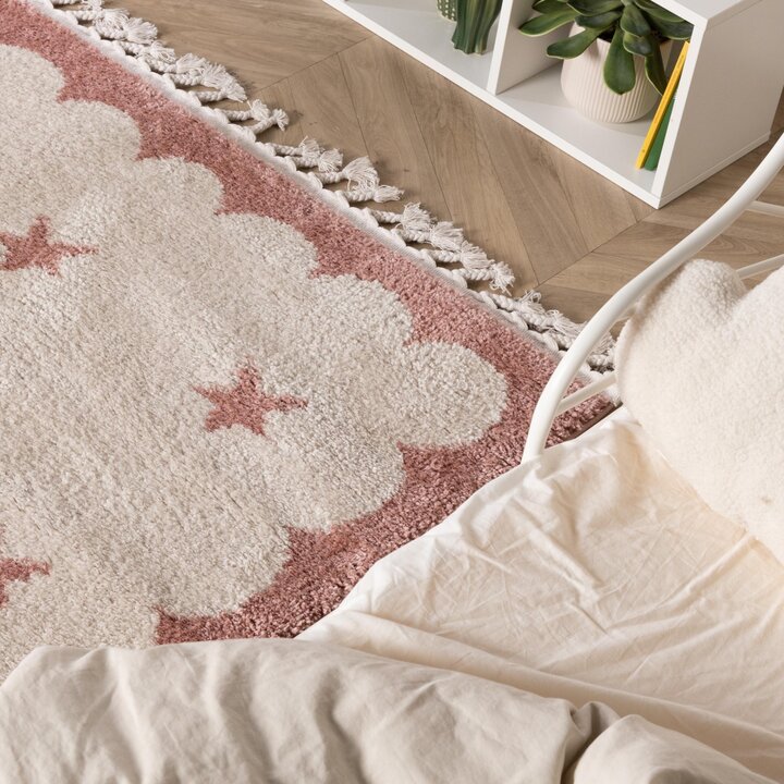 Wasbaar kindervloerkleed - Moos Star Roze  - 2