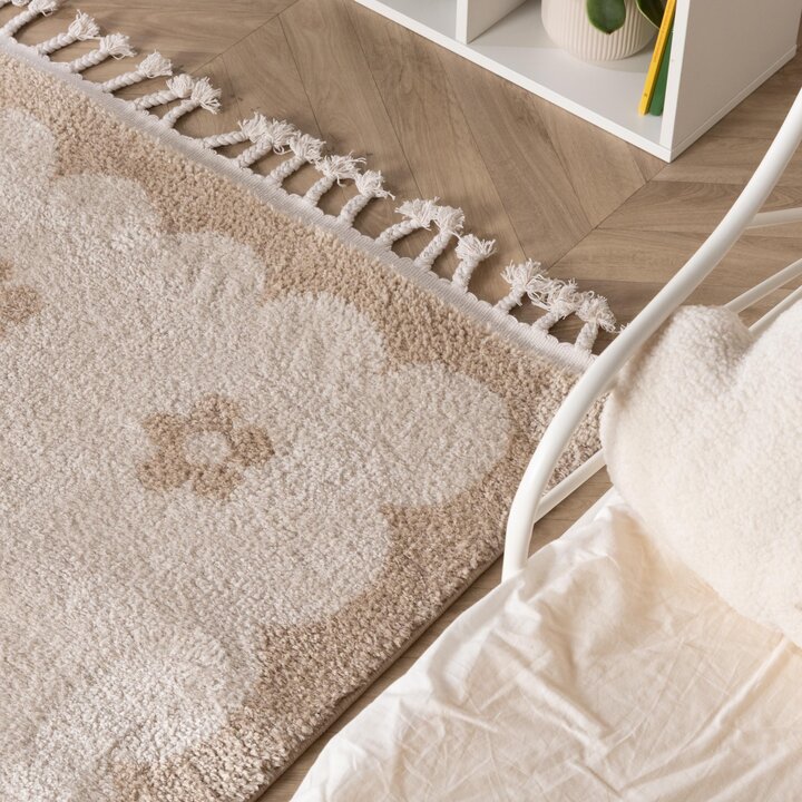 Wasbaar kindervloerkleed - Moos Flower Creme  - 1