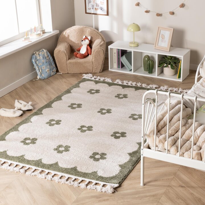 Wasbaar kindervloerkleed - Moos Flower Groen 