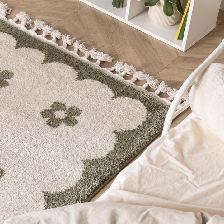 Wasbaar kindervloerkleed - Moos Flower Groen  - 1