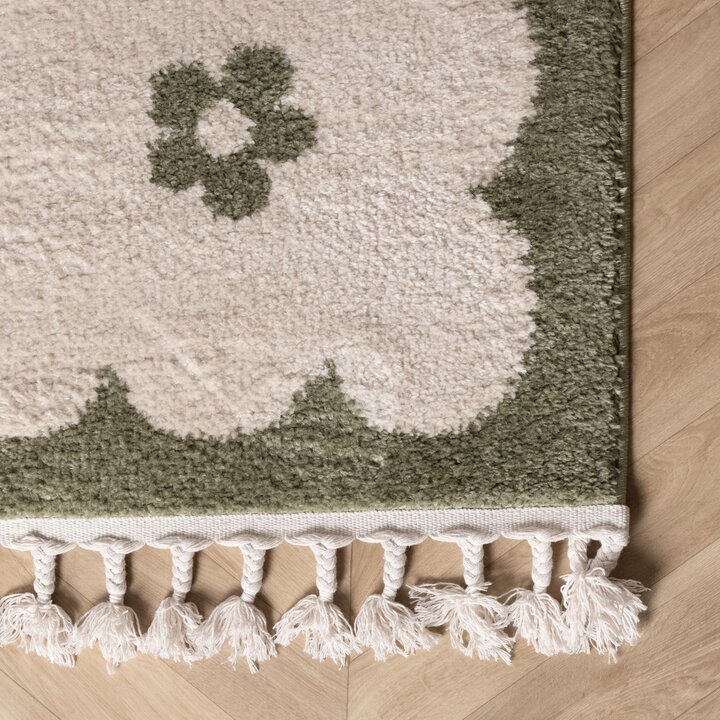 Wasbaar kindervloerkleed - Moos Flower Groen  - 3
