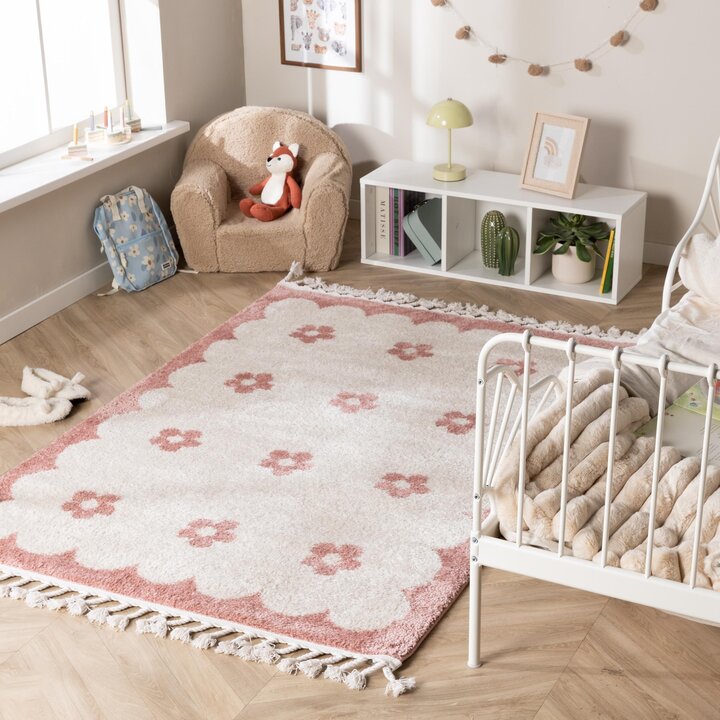 Wasbaar kindervloerkleed - Moos Flower Roze 