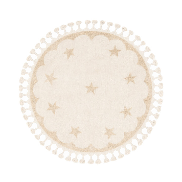 Rond wasbaar kindervloerkleed - Moos Star Creme  - 1