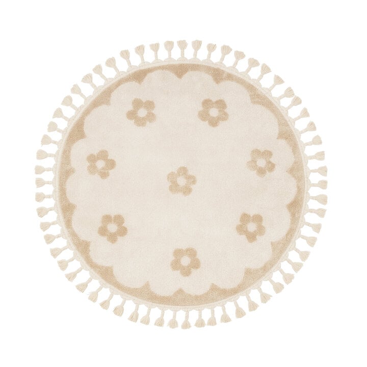Rond wasbaar kindervloerkleed - Moos Flower Creme  - 1