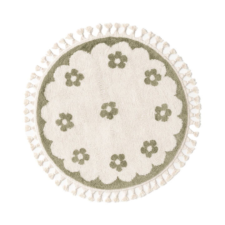 Rond wasbaar kindervloerkleed - Moos Flower Groen  - 1