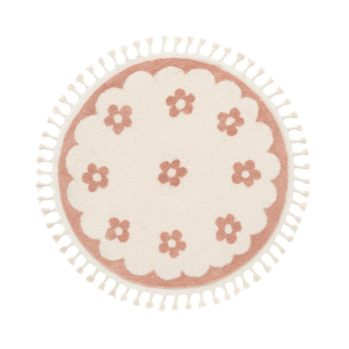 Rond wasbaar kindervloerkleed - Moos Flower Roze  - 1
