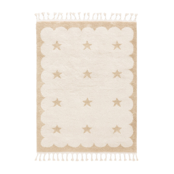 Wasbaar kindervloerkleed - Moos Star Creme  - 1