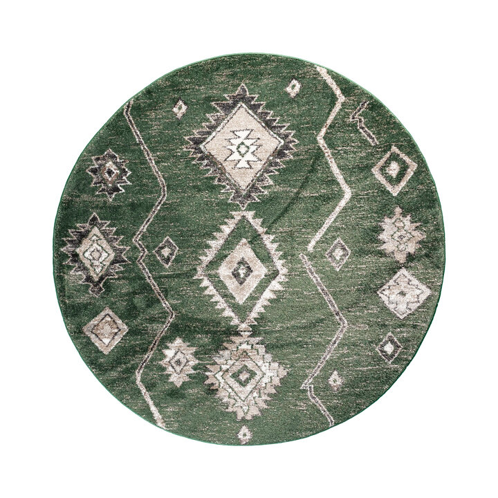 Rond Berber vloerkleed - Blend Aztec Groen - 1