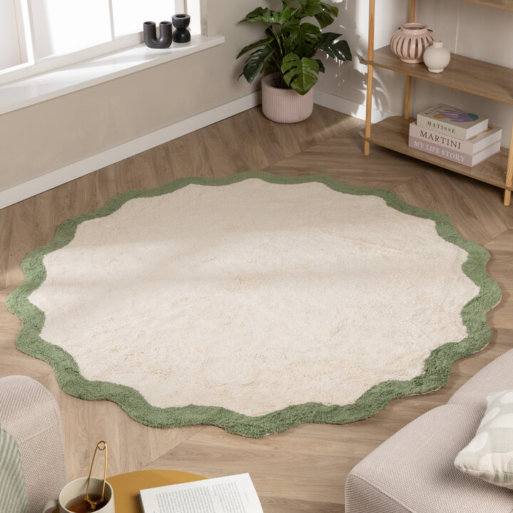Rond Wasbaar vloerkleed - Hazy Groen/Creme