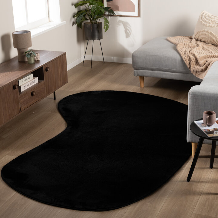 Zacht laagpolig vloerkleed - Cozy Ripple Zwart