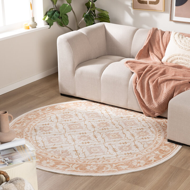 Rond Vloerkleed Bloemen - Celine Terracotta