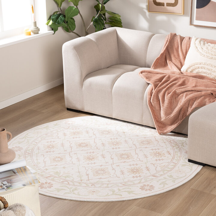 Rond Vloerkleed Bloemen - Celine Roze