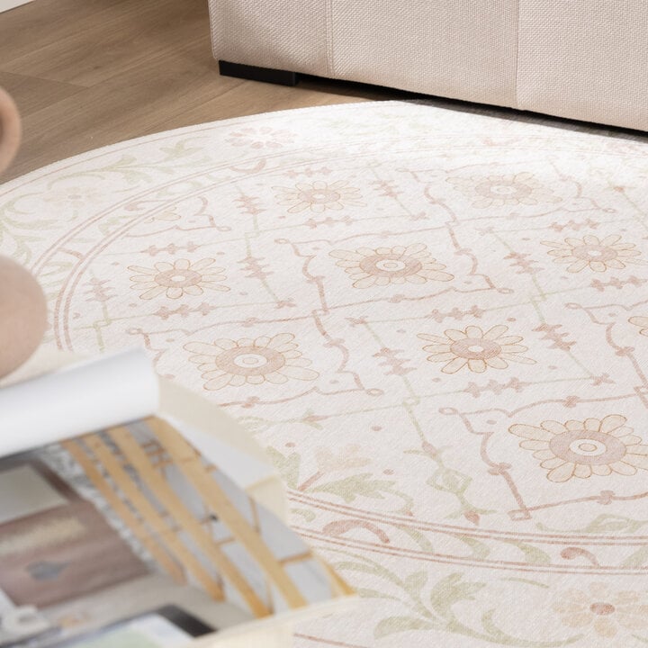 Rond Vloerkleed Bloemen - Celine Roze - 1
