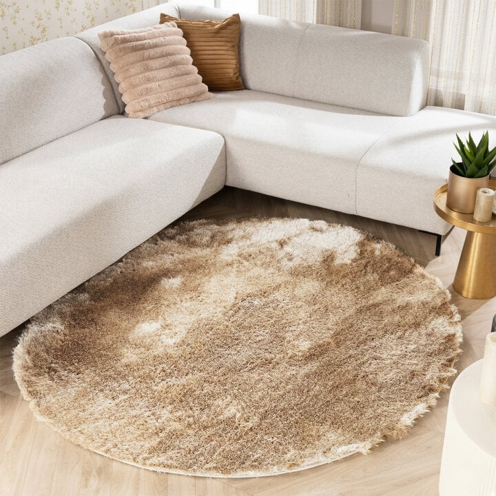 Rond hoogpolig vloerkleed - Glorious Champagne/Creme