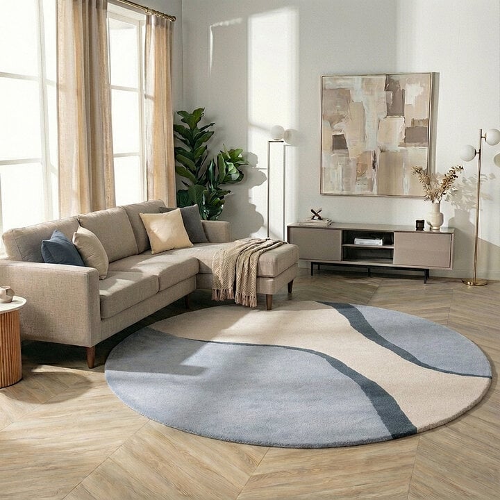 Rond wollen vloerkleed - Vienna Blauw