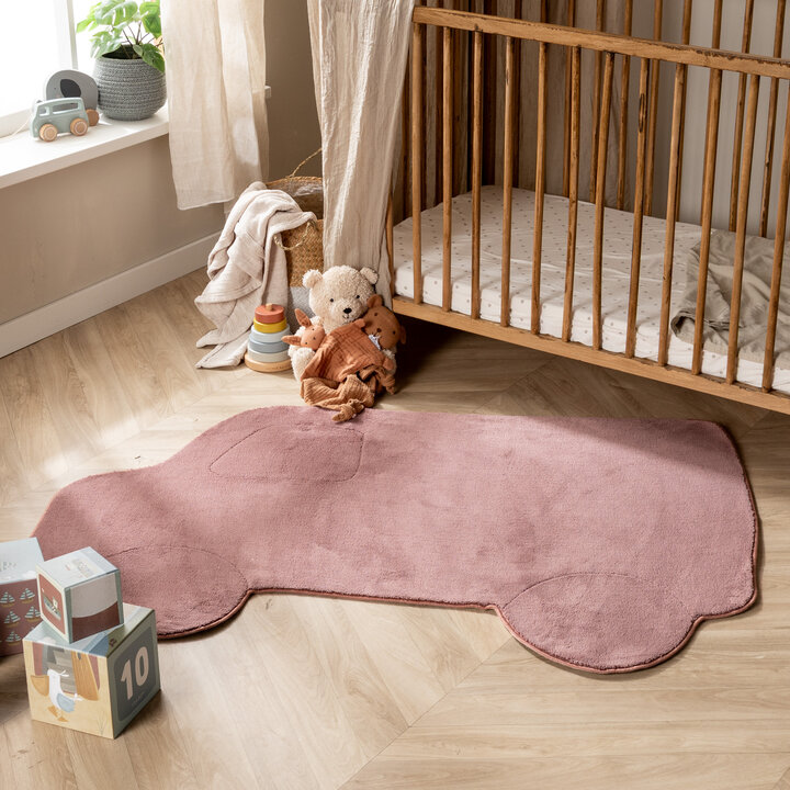 Wasbaar kindervloerkleed - Coco Auto Donkerroze