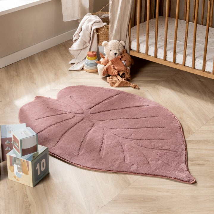 Wasbaar kindervloerkleed - Coco Blad Donkerroze