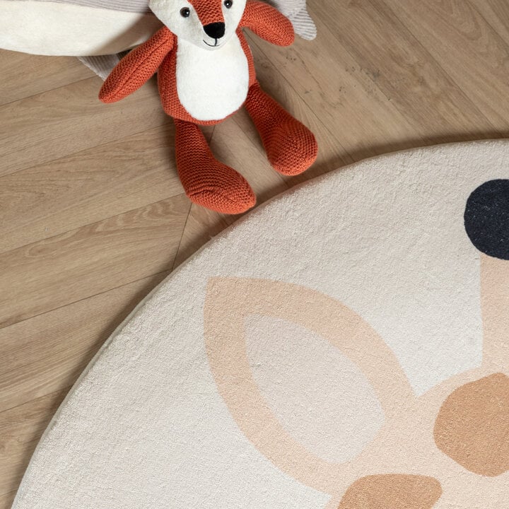 Rond wasbaar kindervloerkleed - Sammy Giraffe Beige - 2