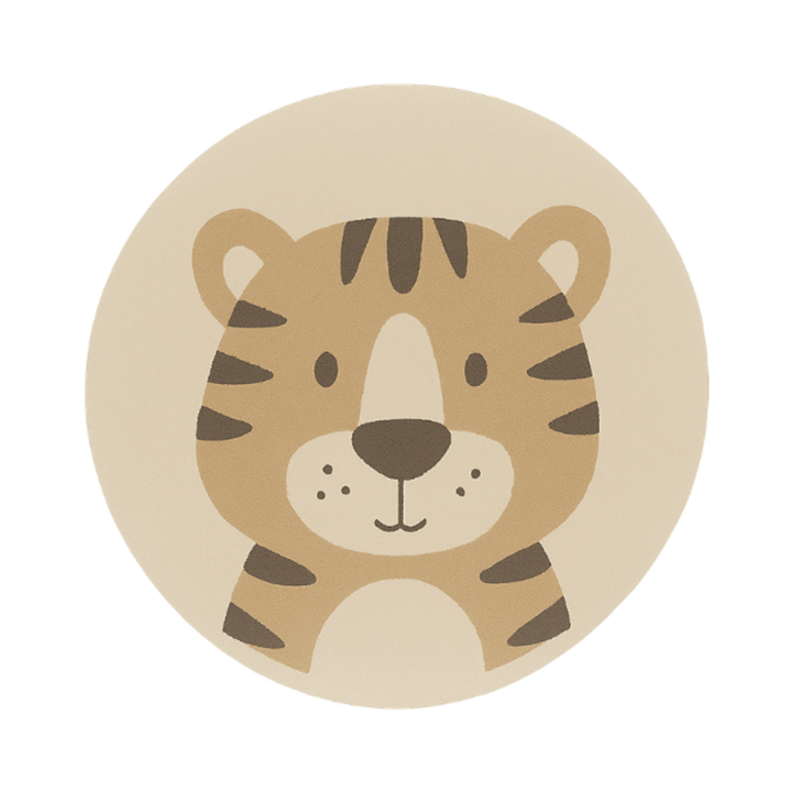 Rond wasbaar kindervloerkleed - Sammy Tiger Beige - 1