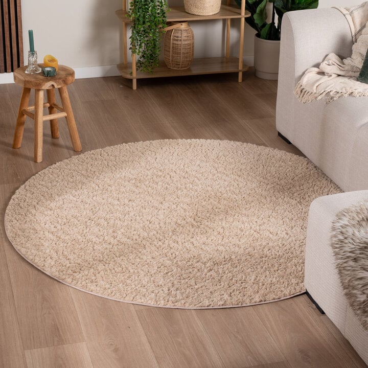 Rond fluffy vloerkleed - Bobby Beige