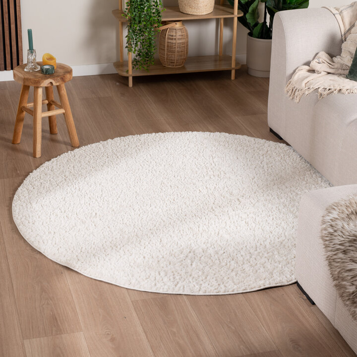Rond fluffy vloerkleed - Bobby Wit