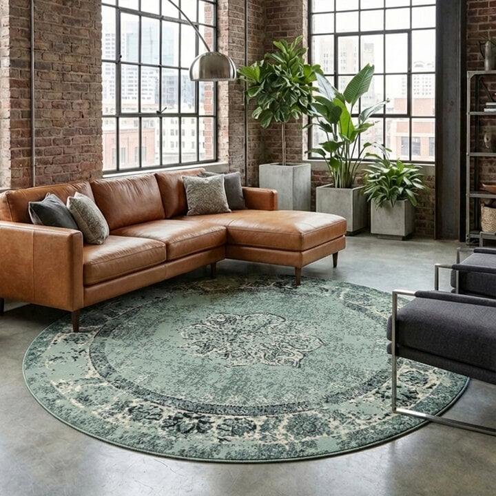 Rond vintage vloerkleed - Wonder Groen/Zwart