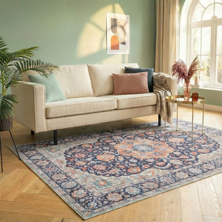 Vintage vloerkleed - Imagine Medaillon Blauw