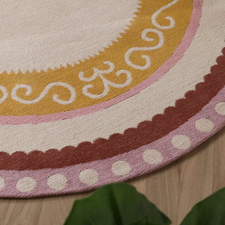 Rond katoenen vloerkleed - Nola Border Roze - 2