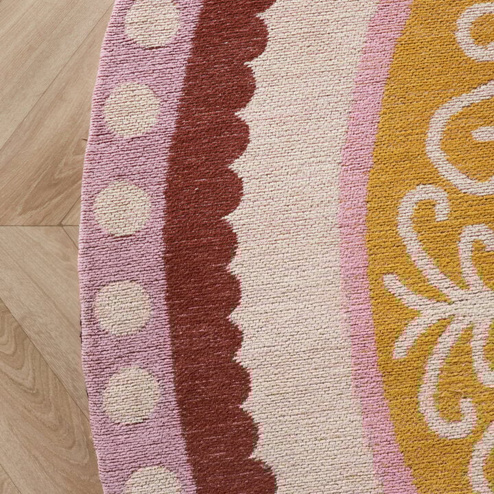 Rond katoenen vloerkleed - Nola Border Roze - 4