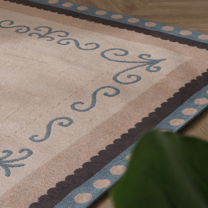 Katoenen vloerkleed - Nola Border Blauw - 2