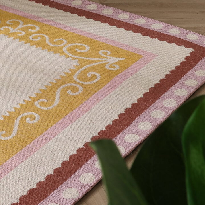 Katoenen vloerkleed - Nola Border Roze - 2
