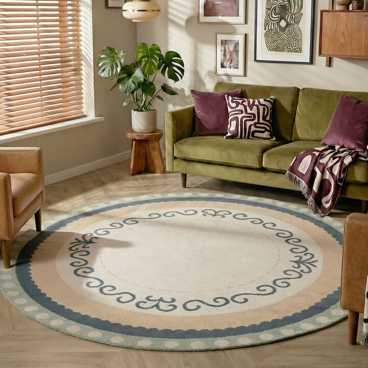 Rond katoenen vloerkleed - Nola Border Blauw