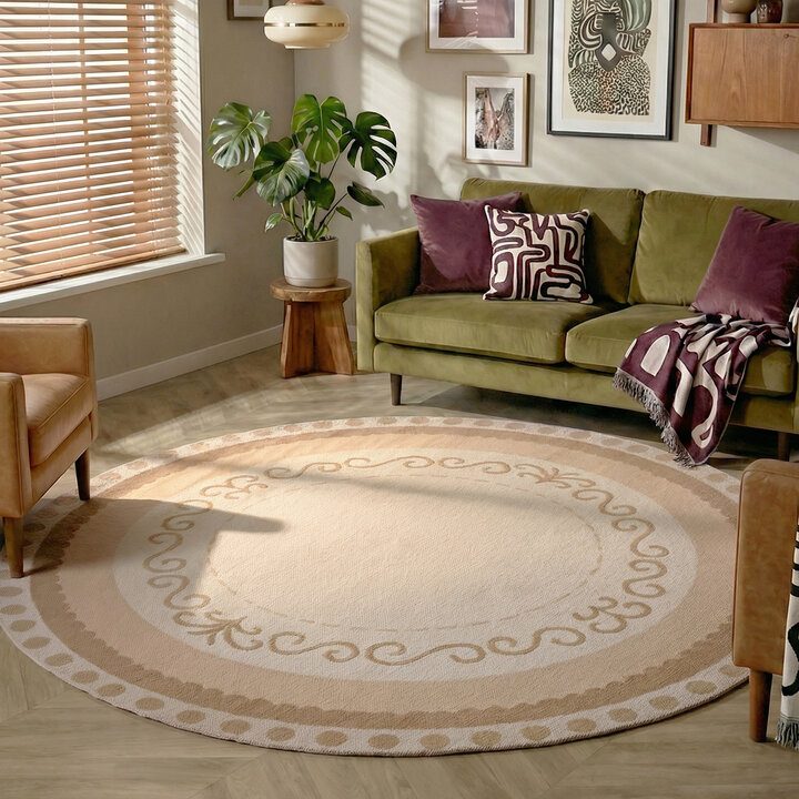 Rond katoenen vloerkleed - Nola Border Creme